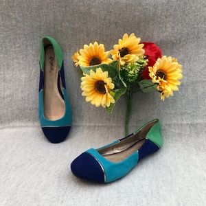 NWOT - Blue, Green, & Turquoise Sueded Flats